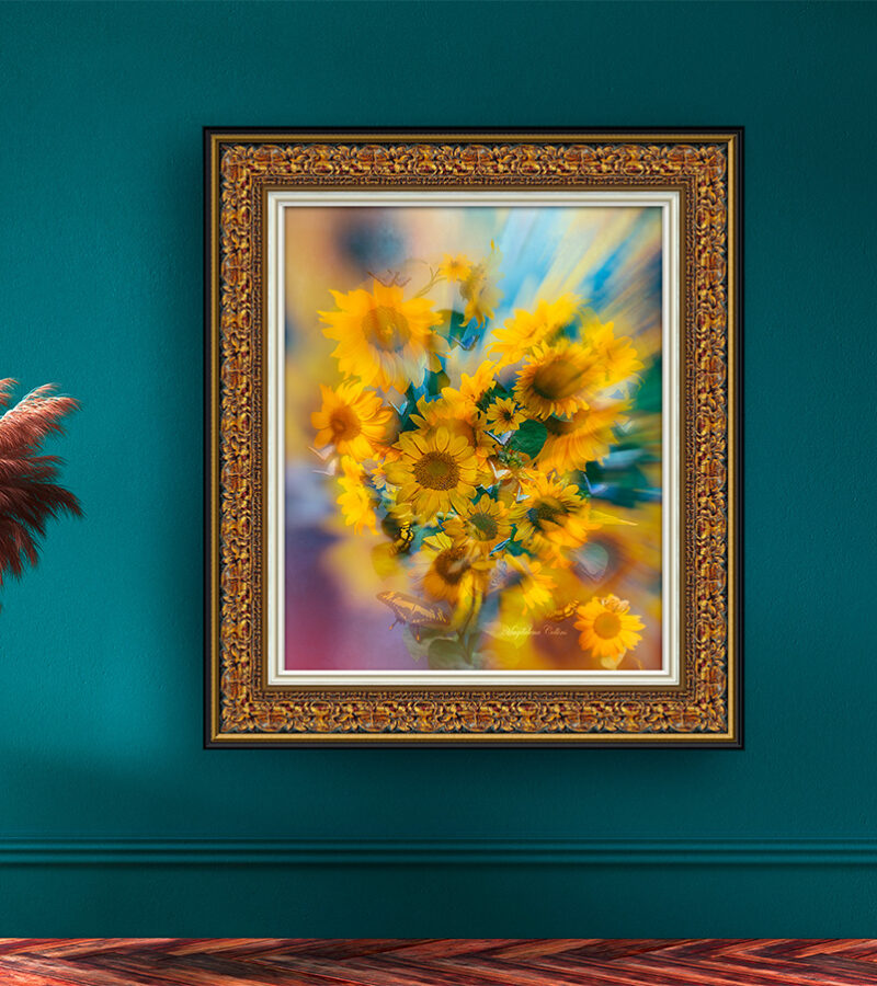 SUNFLOWERS BLOWING on wall